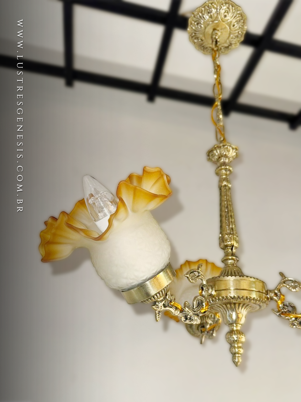 Lustre Pendente Bronze Antigo Vidro Flor &Acirc;mbar